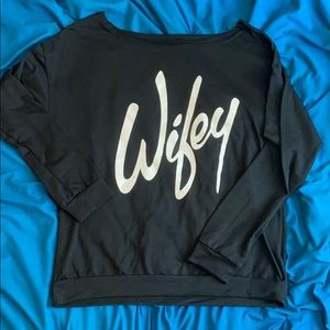 Wifey off the shoulder long sleeve sweater